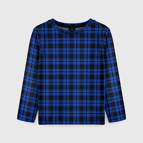 Детский лонгслив Чёрно-синий полосы клетка / 3D-принт – фото 1