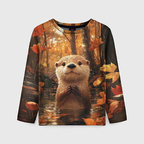 Детский лонгслив Выдра в осеннем пруду / 3D-принт – фото 1