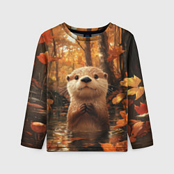 Лонгслив детский Выдра в осеннем пруду, цвет: 3D-принт