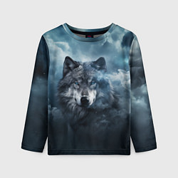 Детский лонгслив Волк ночью под луной
