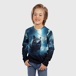 Лонгслив детский Волк ночное синее небо, цвет: 3D-принт — фото 2