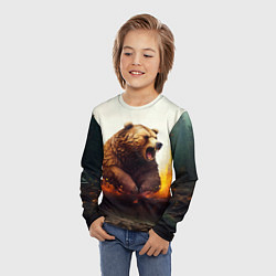 Лонгслив детский Агрессивный бурый медведь, цвет: 3D-принт — фото 2