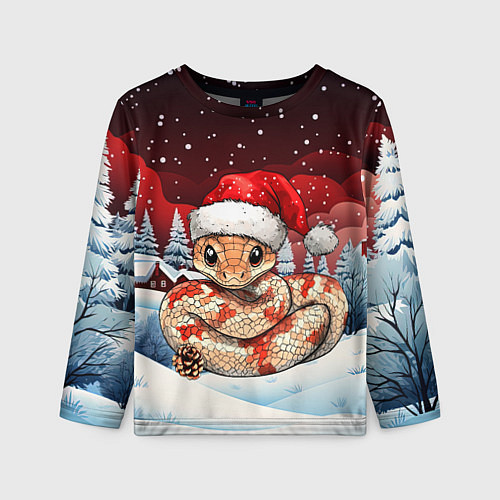Детский лонгслив Новогодняя змейка и снегопад / 3D-принт – фото 1