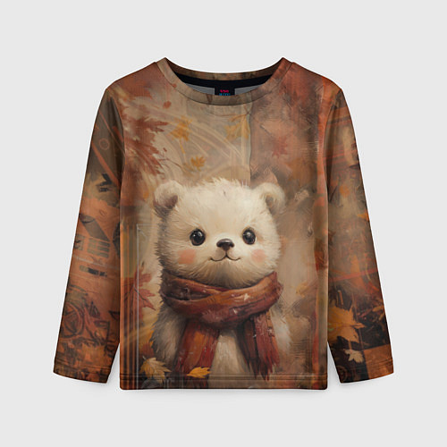 Детский лонгслив Белый мишка в шарфе / 3D-принт – фото 1