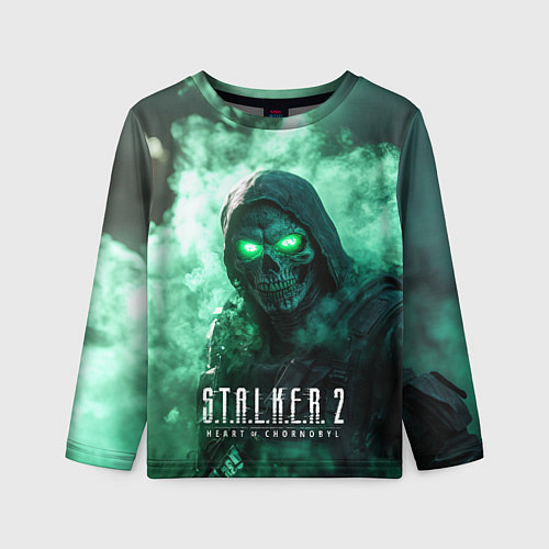 Детский лонгслив Stalker 2 череп с зелеными глазами / 3D-принт – фото 1