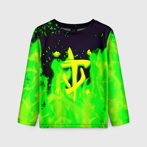 Детский лонгслив Doom кислотный огонь лого / 3D-принт – фото 1