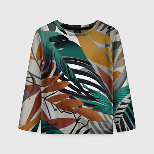 Детский лонгслив Полоски листья / 3D-принт – фото 1