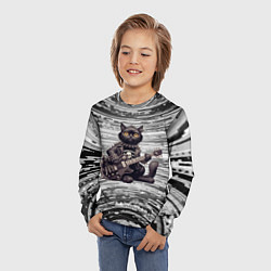 Лонгслив детский Чёрный кот играет на гитаре - нейроарт, цвет: 3D-принт — фото 2