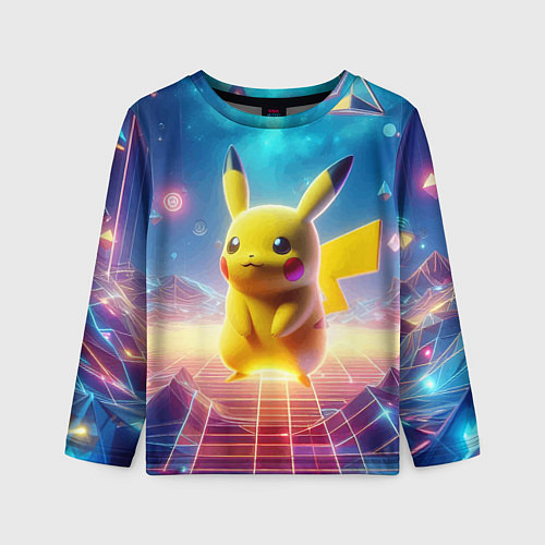 Детский лонгслив Funny Pikachu - vaporwave / 3D-принт – фото 1