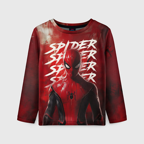 Детский лонгслив Spider-man red background / 3D-принт – фото 1