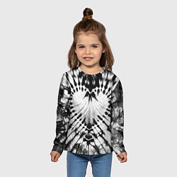 Лонгслив детский Абстрактное сердце - черно-белый тай-дай, цвет: 3D-принт — фото 2