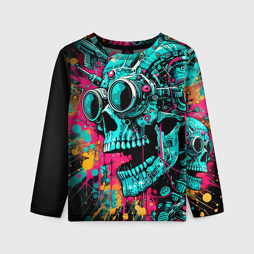 Детский лонгслив Cyber skull sketch - color blots / 3D-принт – фото 1