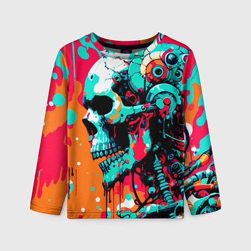 Детский лонгслив Cyber skull sketch - ai art fantasy / 3D-принт – фото 1
