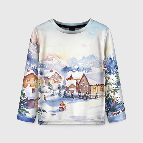 Детский лонгслив Новогодний снежный город / 3D-принт – фото 1
