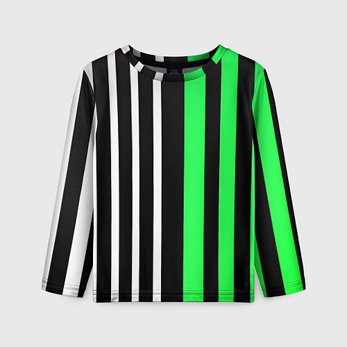 Детский лонгслив Вертикальные полосы триколор зелёный / 3D-принт – фото 1