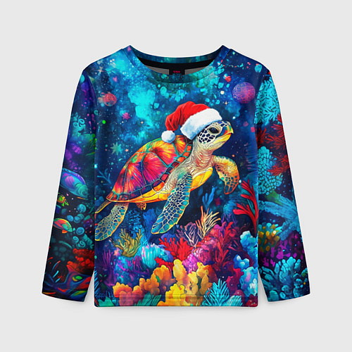 Детский лонгслив Морская черепаха в шапке Санты / 3D-принт – фото 1