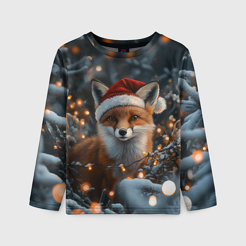 Детский лонгслив Лисица и новогодняя гирлянда / 3D-принт – фото 1