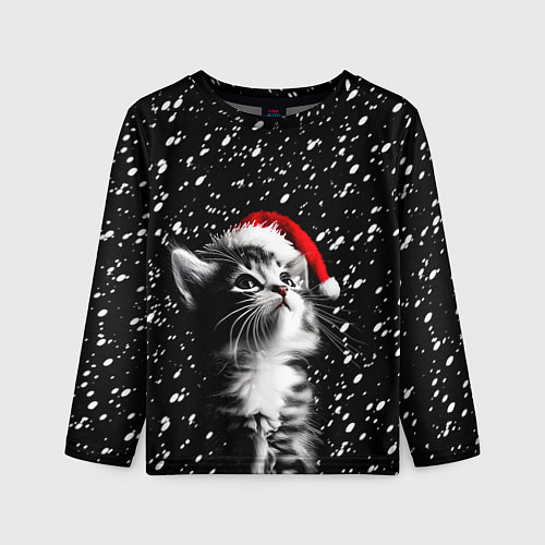 Детский лонгслив Милый котенок - первый снег / 3D-принт – фото 1