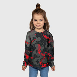 Лонгслив детский Камуфляж черный в красную полоску, цвет: 3D-принт — фото 2
