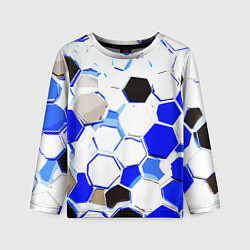 Детский лонгслив Чёрно-синие шестиугольники на белом фоне