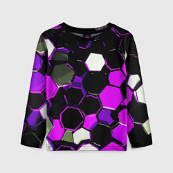 Детский лонгслив Розово-белые шестиугольники на чёрном фоне