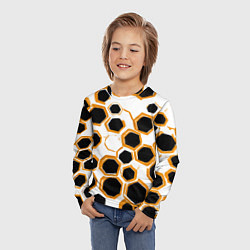 Лонгслив детский Чёрно-жёлтые шестиугольники на белом фоне, цвет: 3D-принт — фото 2