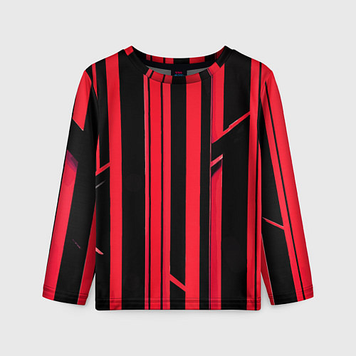 Детский лонгслив Толстые красные полосы на чёрном фоне / 3D-принт – фото 1