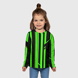 Лонгслив детский Толстые зелёные полосы на чёрном фоне, цвет: 3D-принт — фото 2