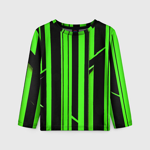 Детский лонгслив Толстые зелёные полосы на чёрном фоне / 3D-принт – фото 1