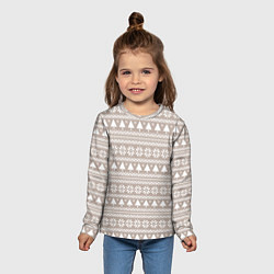 Лонгслив детский Бежевый скандинавский узор с ёлками, цвет: 3D-принт — фото 2