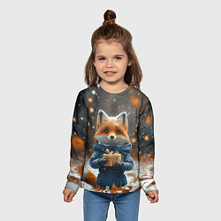 Лонгслив детский Лиса с подарком в лесу, цвет: 3D-принт — фото 2