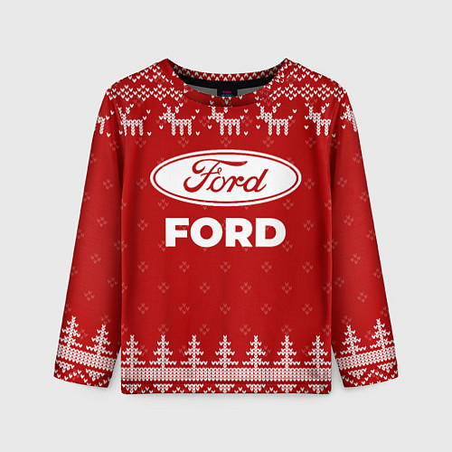 Детский лонгслив Новогодний Ford с оленями / 3D-принт – фото 1