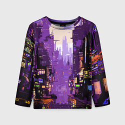 Лонгслив детский Киберпанк город фиолетовый, цвет: 3D-принт