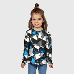 Лонгслив детский Сине-белые рельефные треугольники на чёрном фоне, цвет: 3D-принт — фото 2