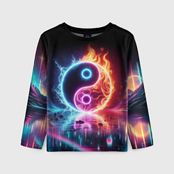 Лонгслив детский Инь янь - неоновый космос, цвет: 3D-принт