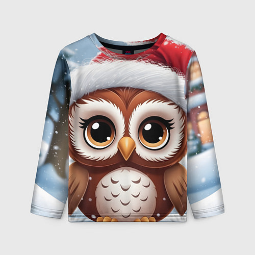 Детский лонгслив Новогодний совенок / 3D-принт – фото 1