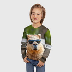 Лонгслив детский Модная капибара в темных очках, цвет: 3D-принт — фото 2