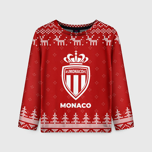 Детский лонгслив Новогодний Monaco с оленями / 3D-принт – фото 1