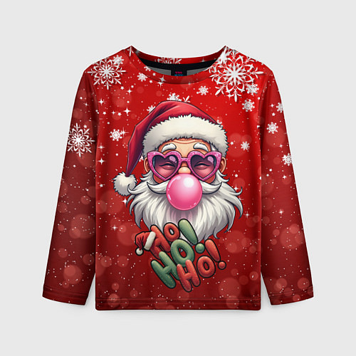 Детский лонгслив Санта в розовых очках и жвачкой / 3D-принт – фото 1