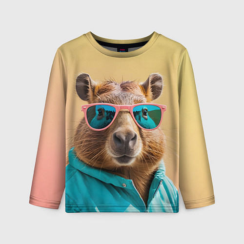 Детский лонгслив Модная капибара в отпуске / 3D-принт – фото 1