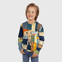 Лонгслив детский Пэчворк с собакой, цвет: 3D-принт — фото 2