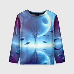 Лонгслив детский Луна и рыбы - нейроарт фантазия, цвет: 3D-принт