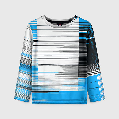 Детский лонгслив Чёрные вертикальные полосы на сине-белом фоне / 3D-принт – фото 1