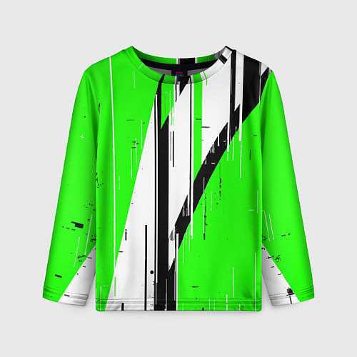 Детский лонгслив Black and white vertical stripes on a green backgr / 3D-принт – фото 1