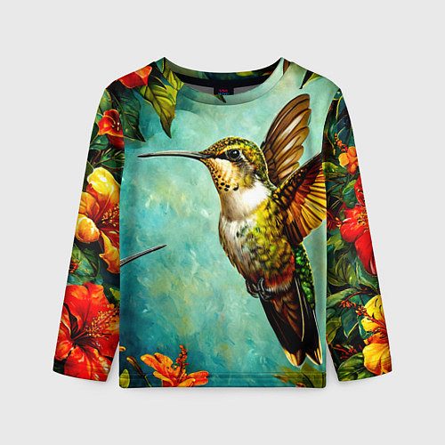 Детский лонгслив Колибри в природе / 3D-принт – фото 1
