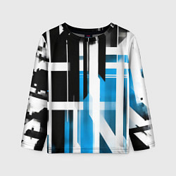 Лонгслив детский Чёрно-синие вертикальные и горизонтальные полосы н, цвет: 3D-принт