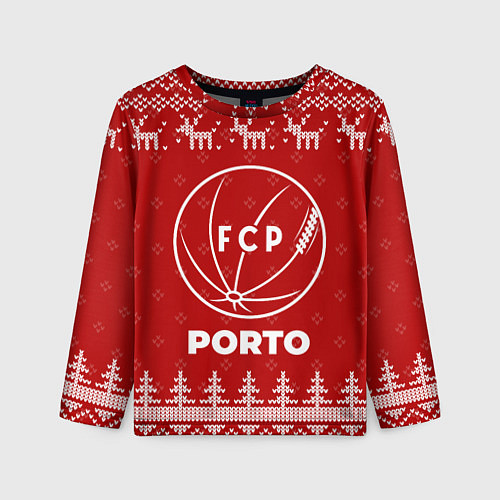 Детский лонгслив Новогодний Porto с оленями / 3D-принт – фото 1