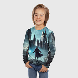 Лонгслив детский Гарри Поттер перед Хогвартсом - нейроарт фантазия, цвет: 3D-принт — фото 2