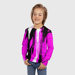 Лонгслив детский Вертикальные чёрно-белые линии на розовом фоне, цвет: 3D-принт — фото 2