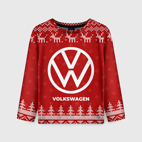 Детский лонгслив Новогодний Volkswagen с оленями / 3D-принт – фото 1